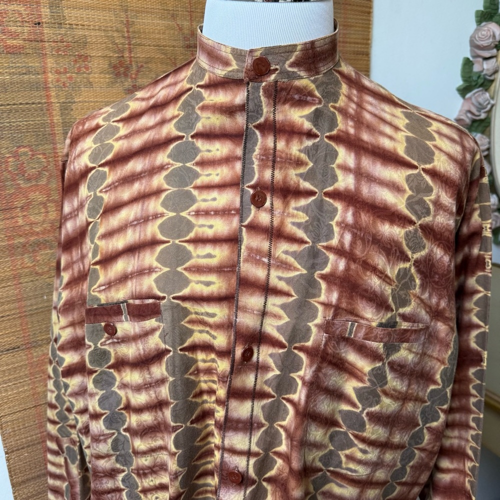 Mandarin Collar Bohemian Hippie Button-Up Shirt - Picture 7 of 12